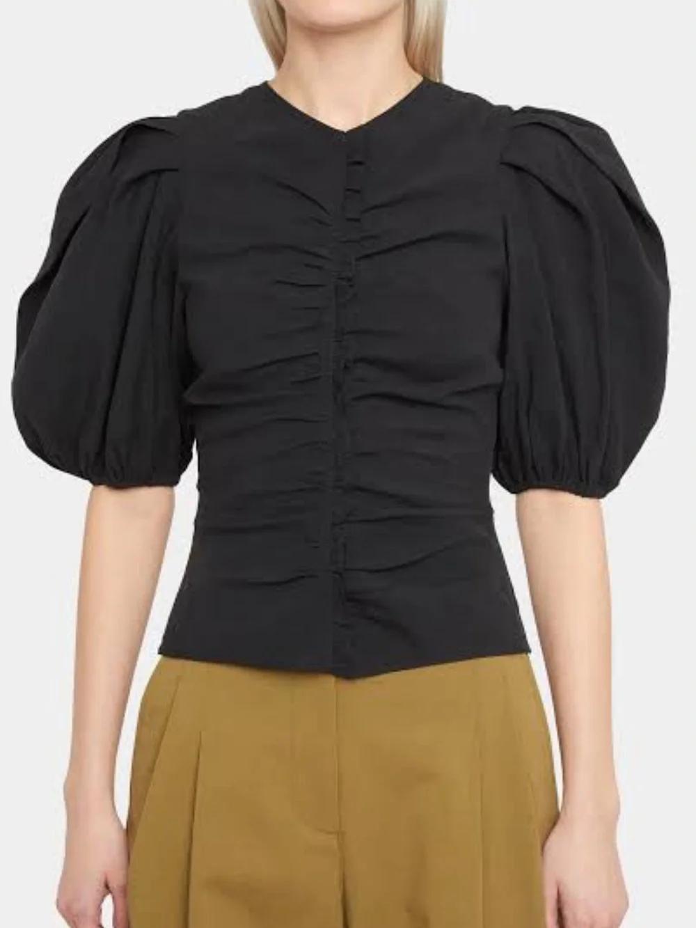 Ulla Johnson Black Ruched Puff-Sleeve Top/ 4